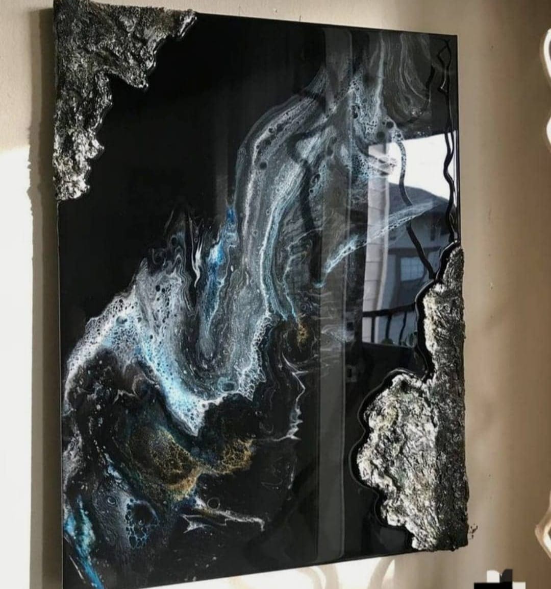 Dark blue and White Geode Abstract Art